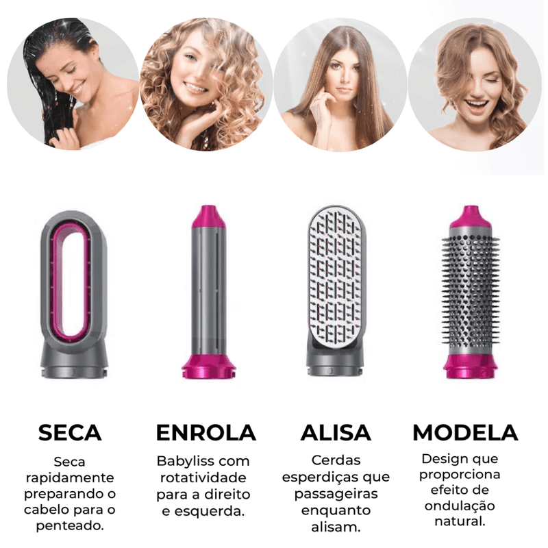 Escova 5 em 1 - Vibely Hair (Seca, Alisa, Cacheia, Modela e Ondula) - Serena Beauty