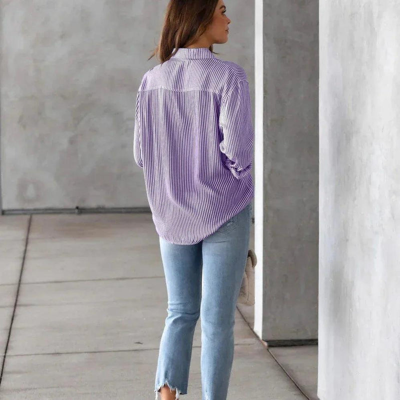 Camisa Feminina Listrada Oversized - Serena Beauty