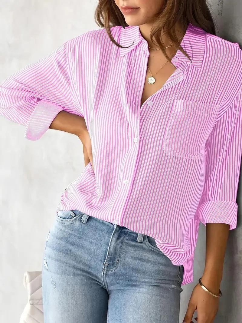 Camisa Feminina Listrada Oversized - Serena Beauty