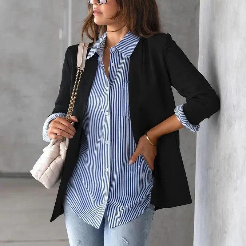 Camisa Feminina Listrada Oversized - Serena Beauty